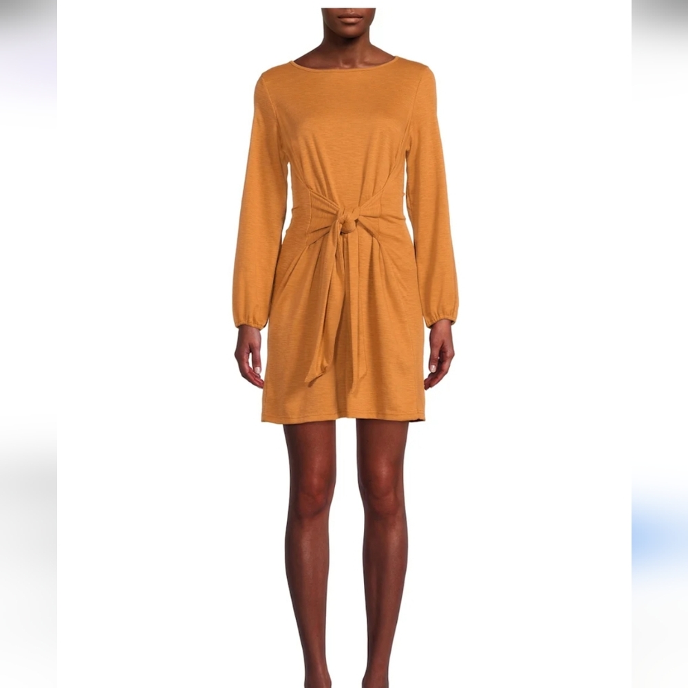 Davi & Dani camel front tie jersey knit dress